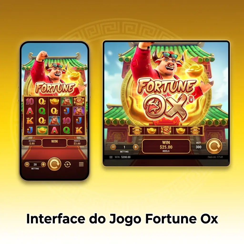Interface do jogo Fortune Ox com grade 3x3 e cenário festivo do Ano Novo Lunar, controles na parte inferior da tela